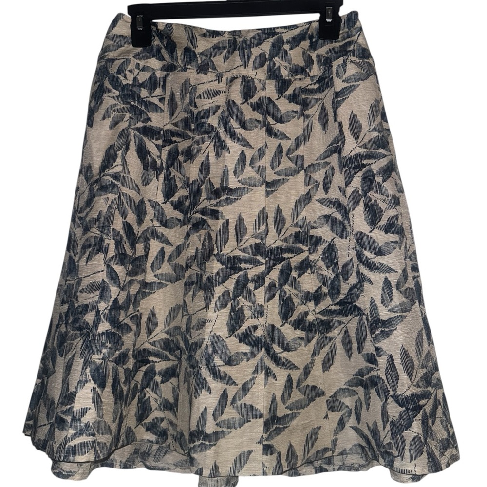 Ann Taylor Leaf-Print A-Line Skirt in Blue and Cream & Silk Linen blend